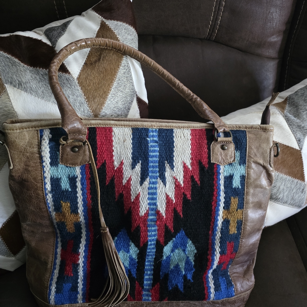 Boho Southwest Pattern Tote Bag in Brown and Multi